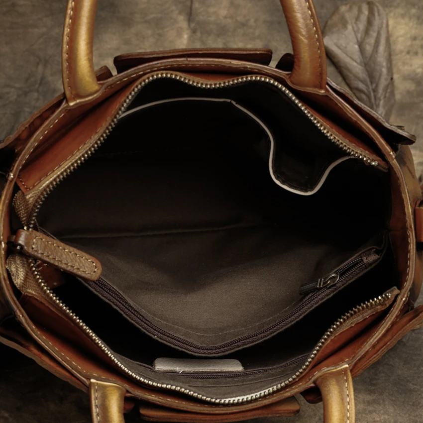 Ручная работа Ретро женская сумка из воловьей кожи с верхней ручкой сумка с отделкой женские сумки на ремне сумки из тисненой кожи