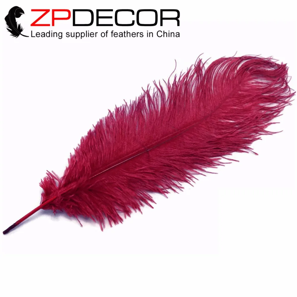 ZPDECOR Feathers 50pcs/lot 45 50cm(18 20inch) Hand Select Burgundy