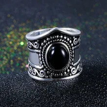 S925 Zilveren Kleur Grote Kristallen Ringen Voor Vrouwen Boho Antieke Indian Maansteen Ring Obsidiaan Fijne Sieraden Anillos Mujer Bizuteria