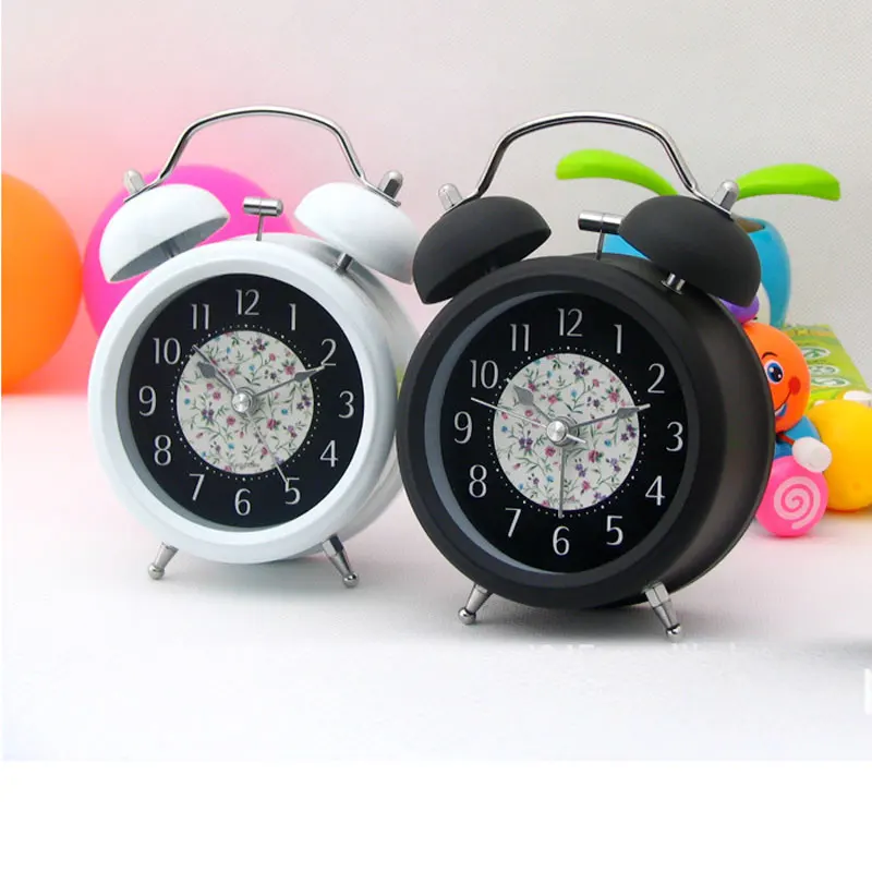 Классический мини 3-дюймовый металлический двойной Звонок стол тихий Будильник Кварцевые часы с ночником