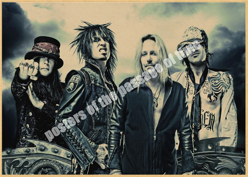 Motley Crue винтажная Ретро рок-группа музыкальная гитара матовая крафт-бумага античный плакат Настенная Наклейка домашний декор