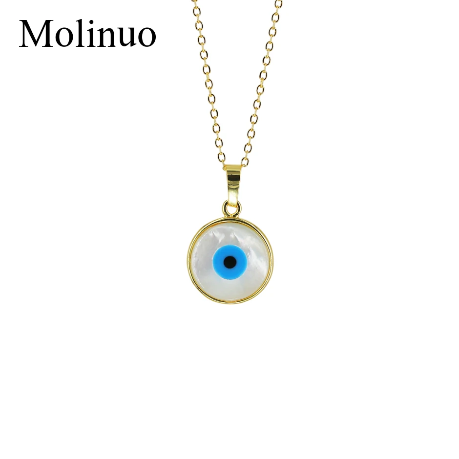 

2019 Molinuo new trendy round Natural Shell Women Necklace plating Gold CZ evil eye charm Pendant Necklaces for girl gift