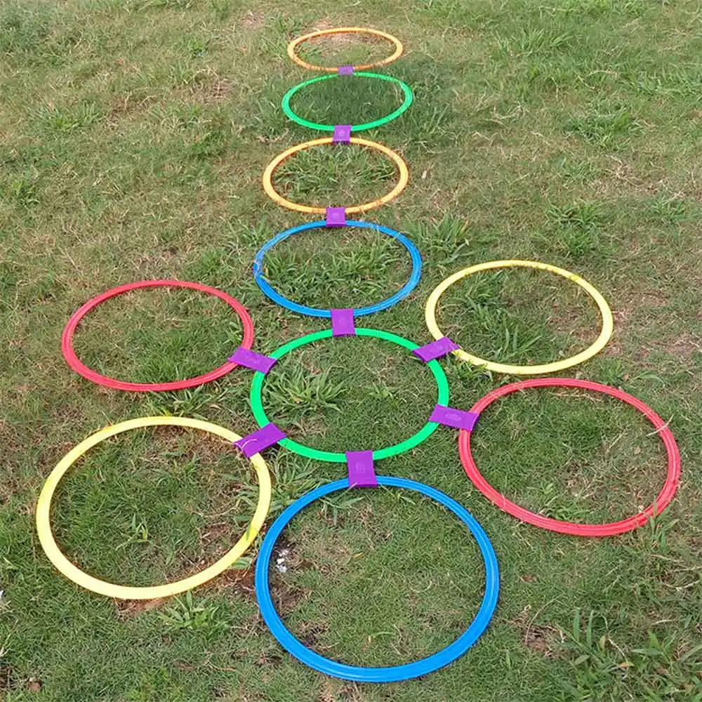 Уличные детские игрушки решетки прыжок hopscock кольцо набор игра с 10 обручи 10 Разъемы для игры на открытом воздухе парк мальчиков девочек