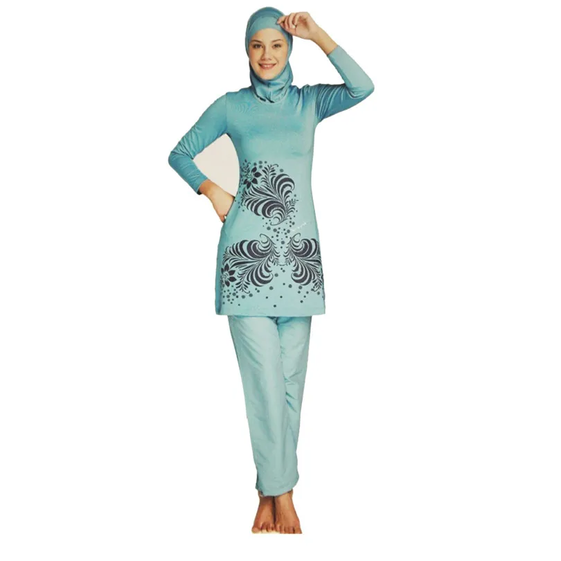 Большие размеры Мусульманский купальник для женщин скромный цветочный принт полное покрытие Мусульманский купальник хиджаб ислам пляжная одежда купальный костюм - Цвет: 015