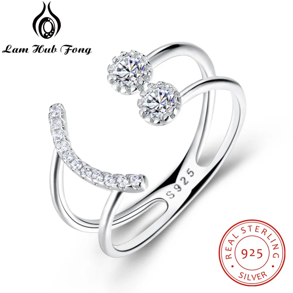 Resizable 925 Sterling Silver Ring Sparkling Cubic Zirconia Smile Face Design Adjustable S925 Jewelry Lam Hub Fong huismerk kopen in de aanbieding