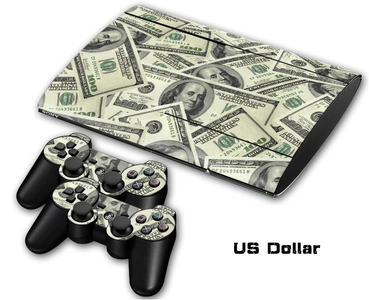 

6 colors design PVC Skin Sticker for Ps3 super slim 4000 Console and Controllers stickers