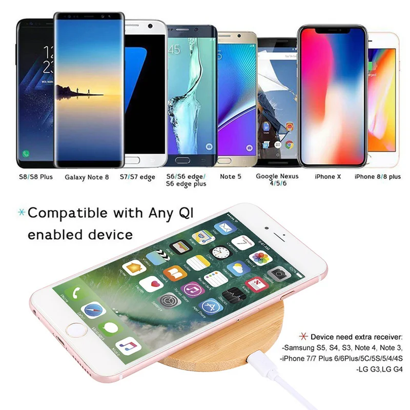 

Wood Bamboo Qi Wireless Charger for IPhone 8 Plus X XS XR XS MAX for Samsung Galaxy S8 S9+S6 Charging Pad Mat Stylish Charger