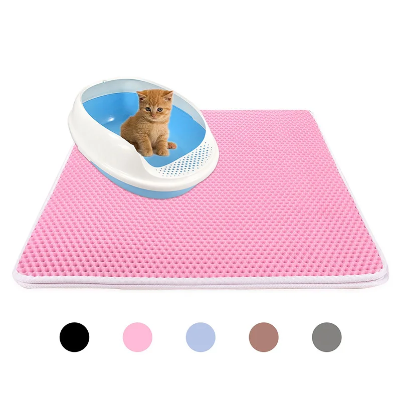 Двухслойный коврик для кошачьего туалета, коврик для кошачьего туалета, водонепроницаемый коврик для кошачьего туалета, нескользящий коврик для кошачьего туалета - Цвет: Розовый