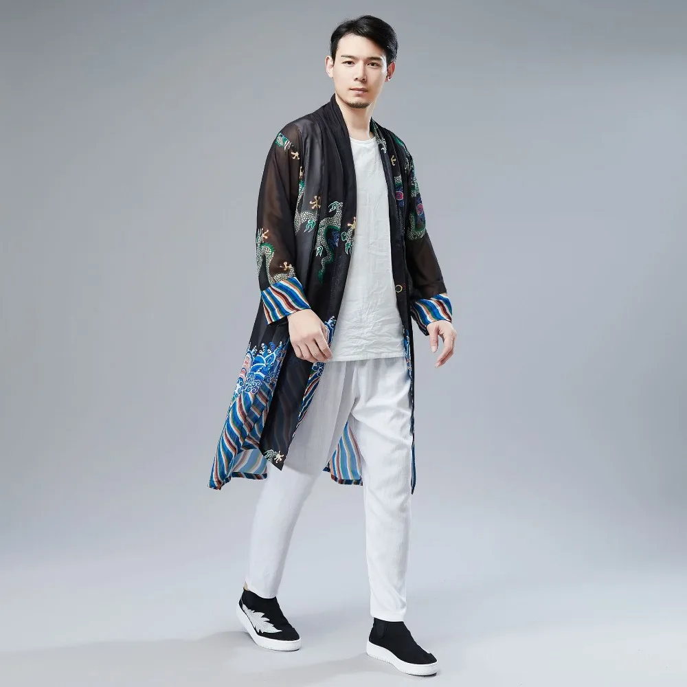LZJN 2019 Japanese Kimono Cardigan Men Dragon Pattern Print Long Kimono Cardigan Men Thin Mens Kimono Cardigan Jacket Coat  (22)