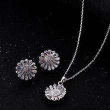 HIBRIDE Beautiful Luxury Flower Shape Austrian Crystal Pendant Necklace White Gold Color Bridal Jewelry Sets For Women N-138