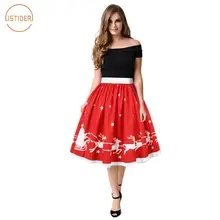 ISTider Рождество Санта Клаус Олень цифровой печати женские летние юбки империя талии до колена сексуальные красные юбки saia feminina