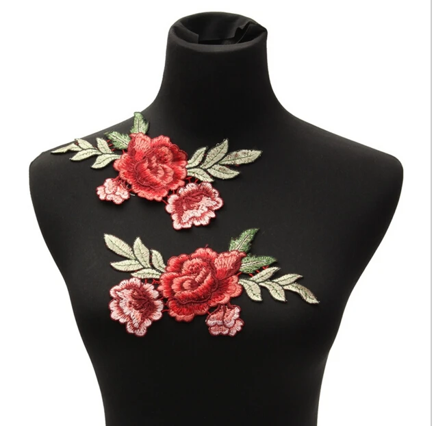 2pcs Rose Flower Applique Floral Sew Iron on Patches Badge Cool Embroider L 2pcs Rose Flower Applique Floral Sew Iron on Patches Badge Cool Embroider L