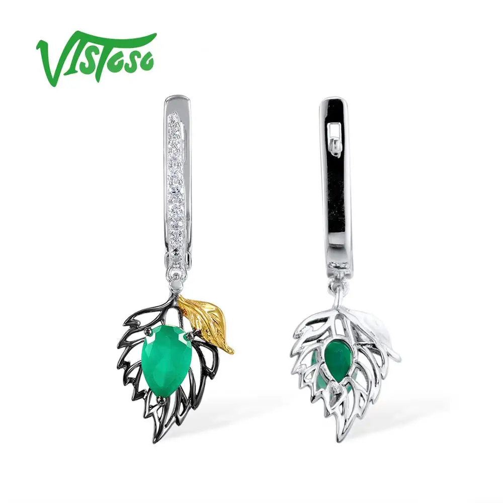 VISTOSO 925 пробы Серебряная груша зеленый Агат Висячие серьги ювелирные изделия