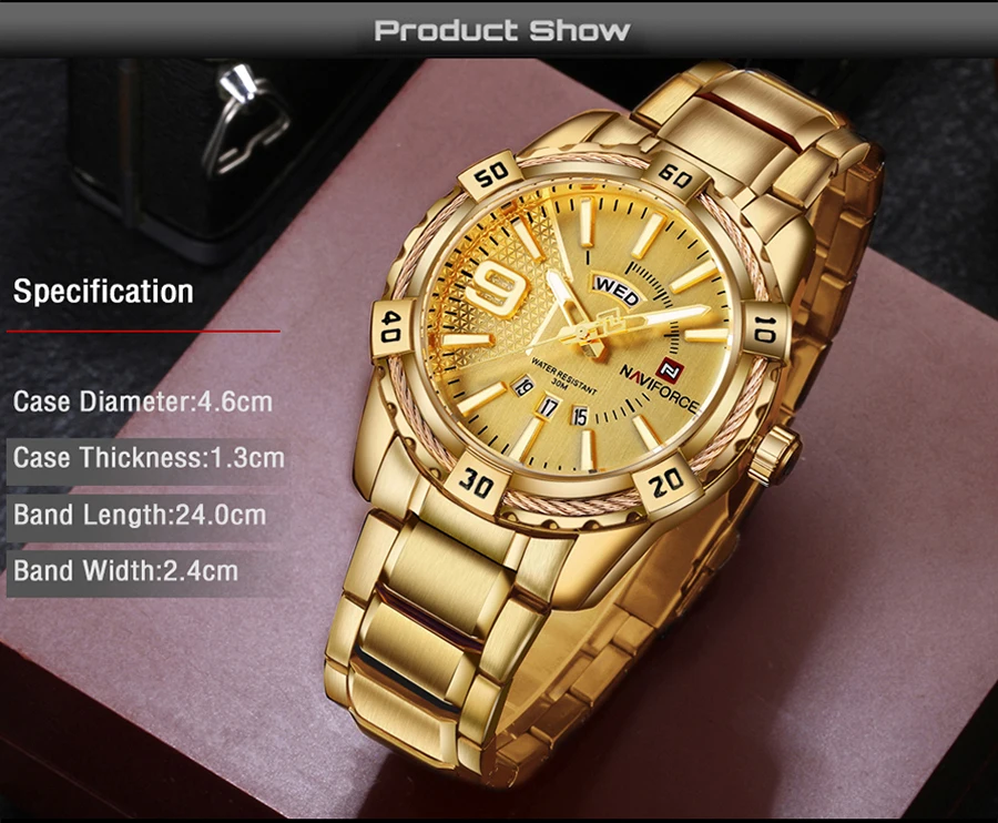 NAVIFORCE, золотые часы для мужчин, люксовый бренд, нержавеющая сталь, мужские наручные часы, мужские часы,, люксовый бренд, Relogio Masculino