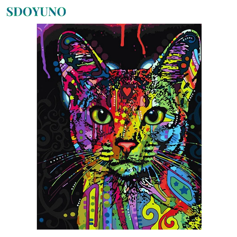 SDOYUNO рамка кошки DIY Краска ing по номерам животные, на стену, изображение краска ing& каллиграфия акриловая краска для домашнего искусства 40x50 см