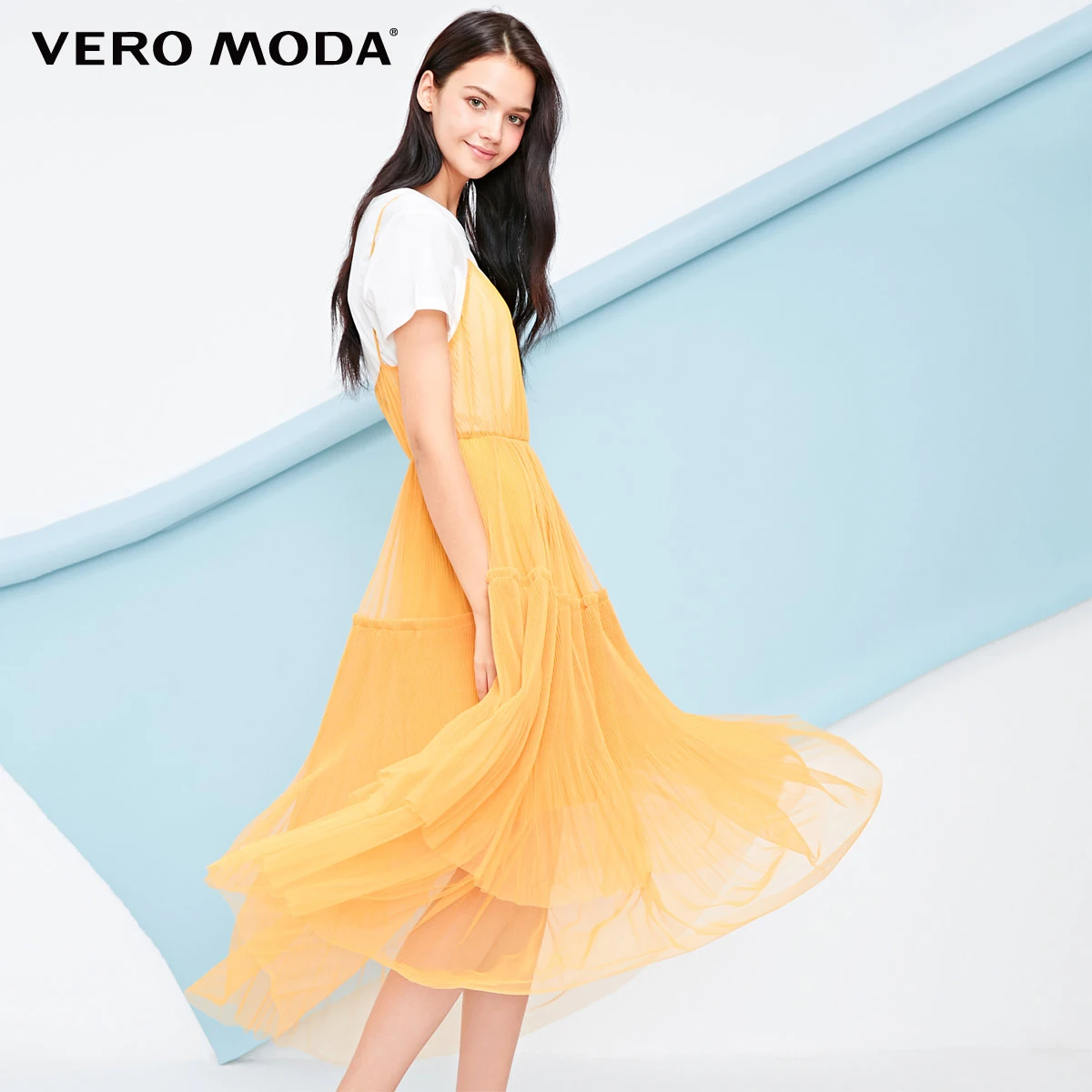 Vero Moda новые женские прозрачные Gauzy аккордеон костюм скольжения пляжное платье | 31837B517 - Color: Mustard