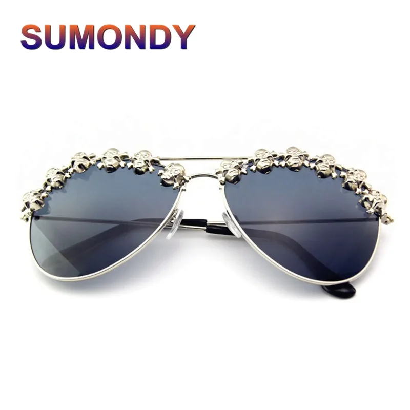 

SUMONDY Silver Skull Pilot Sunglasses Woman Men Cat Eyes Sun Blinkers Hip Hop Funny Sun Glasses Halloween Party Festival SU40