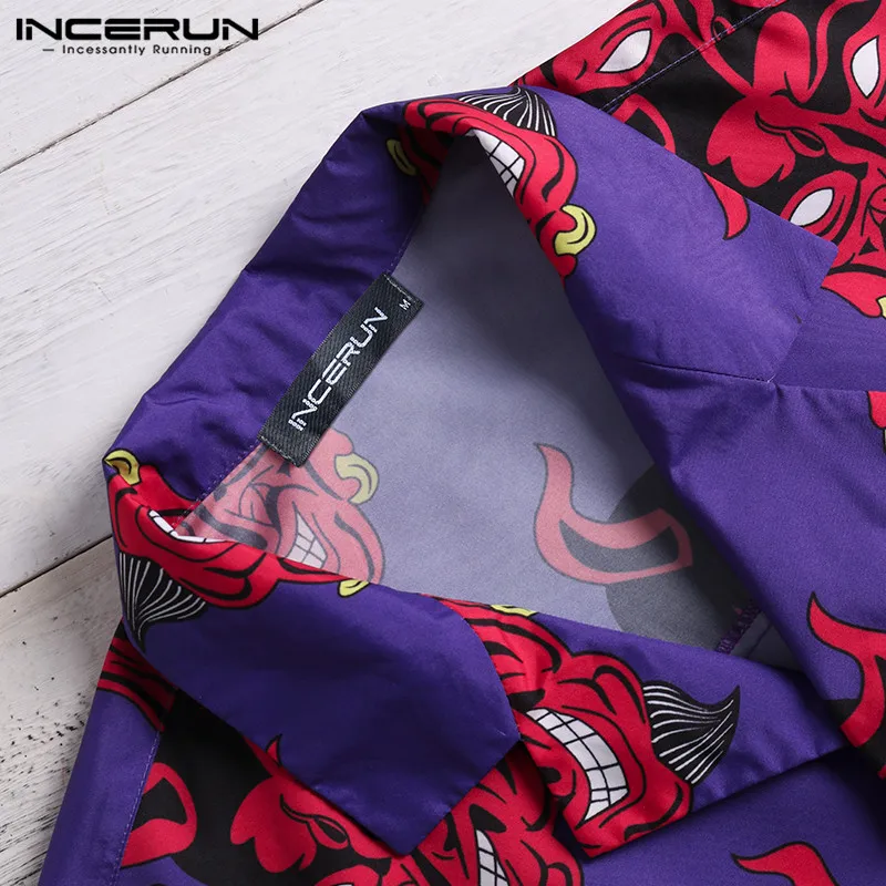 INCERUN свободные мужские рубашки Новая мода 2019 MenBig Devil Топ Camisa Masculina Повседневная приталенная Высококачественная короткий рукав