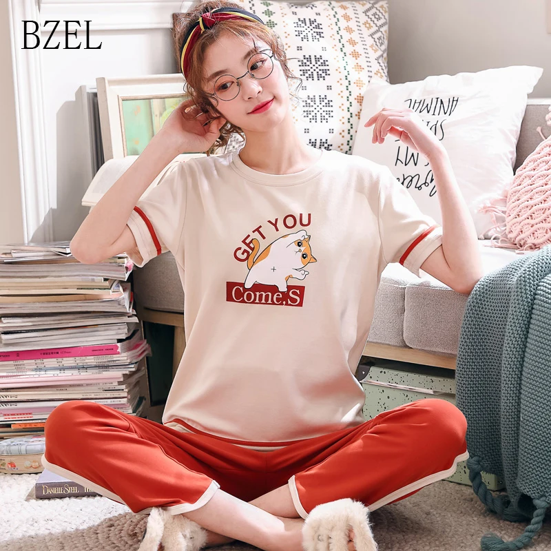 BZEL Пижама Mujer новинка 2019 хлопок короткий рукав пижамы комплект домашней одежды