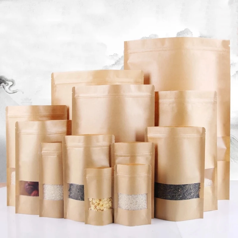 

Standup kraft paper bag with matt window and zipper for food, paper ziplock bag 100pcs/lot