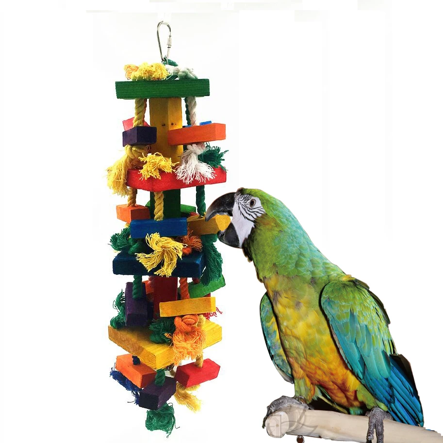Fashion Colorful Birds Parrot Chew Toys Wooden Swing Climbing Training