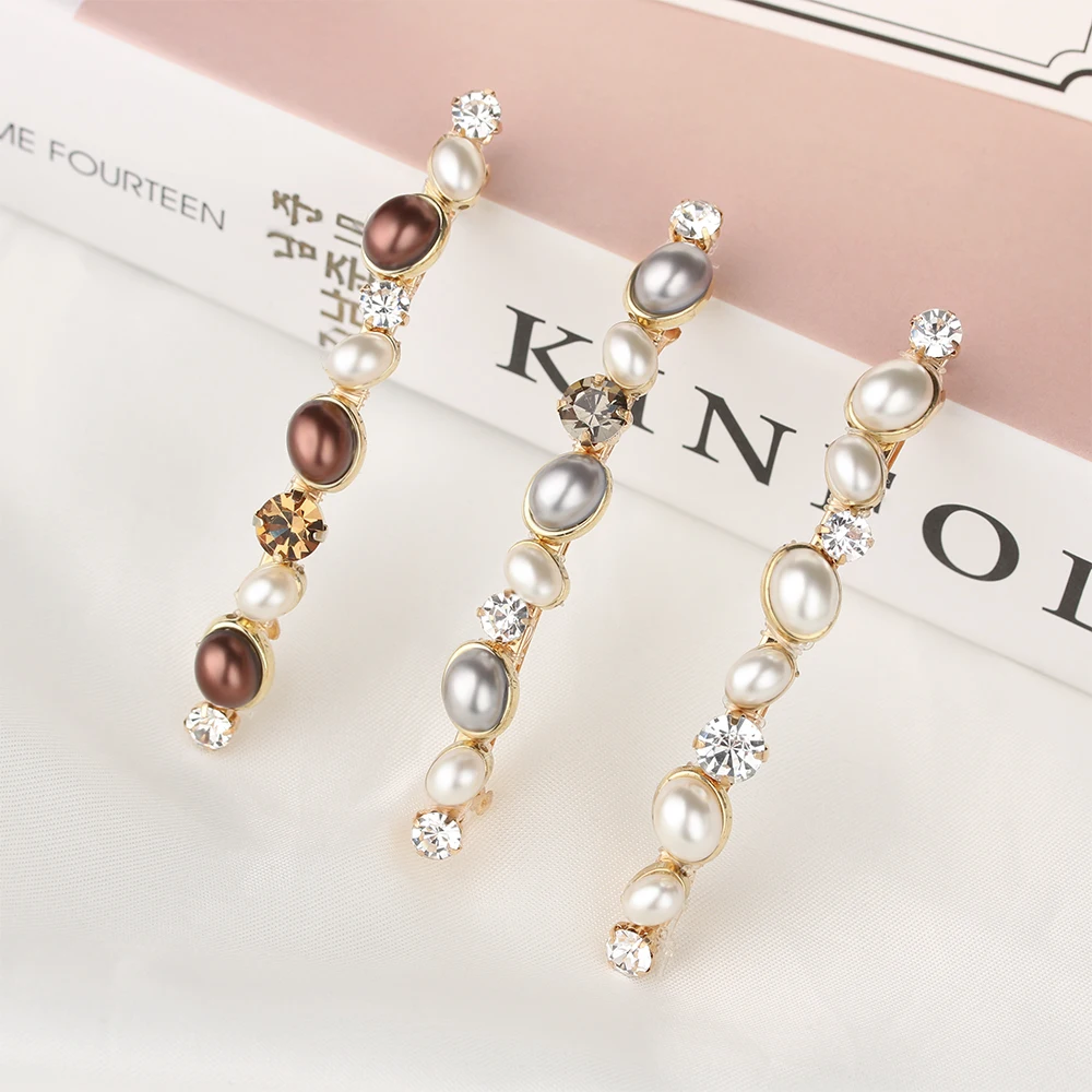 

1pc Women Korea Hair Accessories Elegant Imitiation Pearl Crystal Long Hair Clips For Girls Barrette Hairpins Hairgrips
