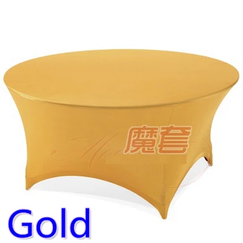 

Spandex table cover Gold colour round lycra stretch table cloth fit 5ft-6ft round wedding hotel,banquet and party decoration