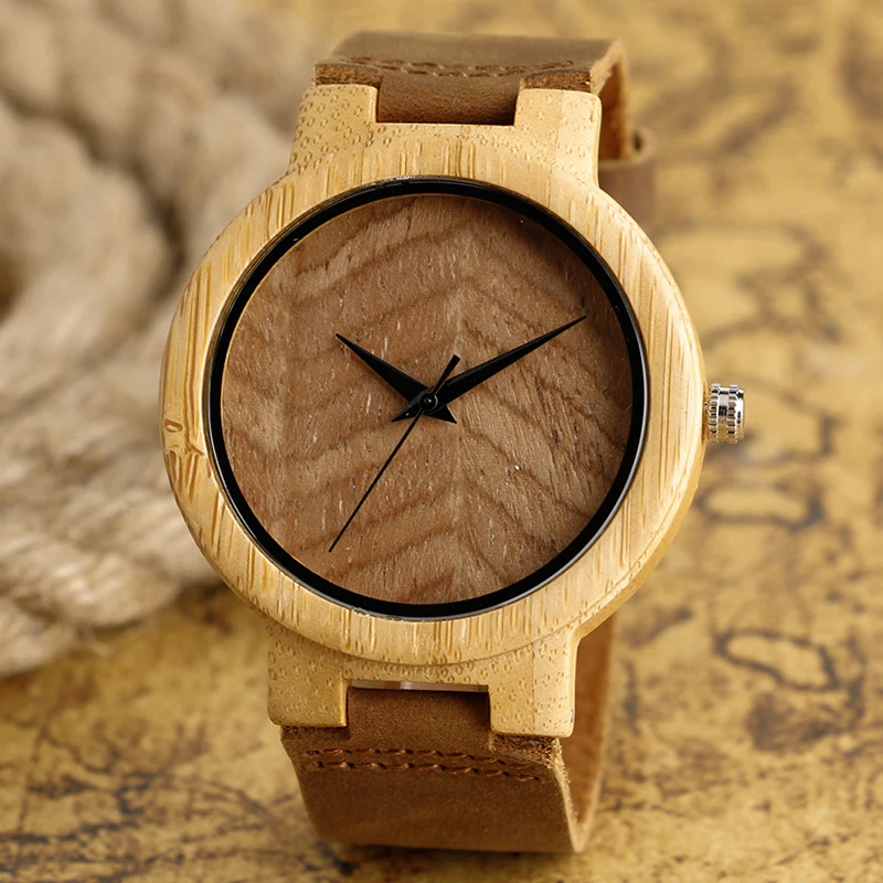 

2017 Hot Sale Men's Watch Bamboo Wooden Watches Natural Wood Pattern Wristwatch Men Women Clock Genuine Leather Band Relojes
