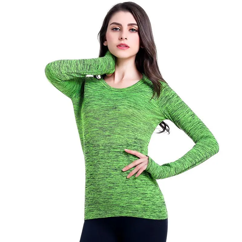 XC женские спортивные топы для йоги, дышащие рубашки для йоги с длинным рукавом, быстросохнущие футболки для тренировок, фитнеса, бега, Укороченные спортивные топы, спортивная одежда для активного отдыха - Цвет: Green