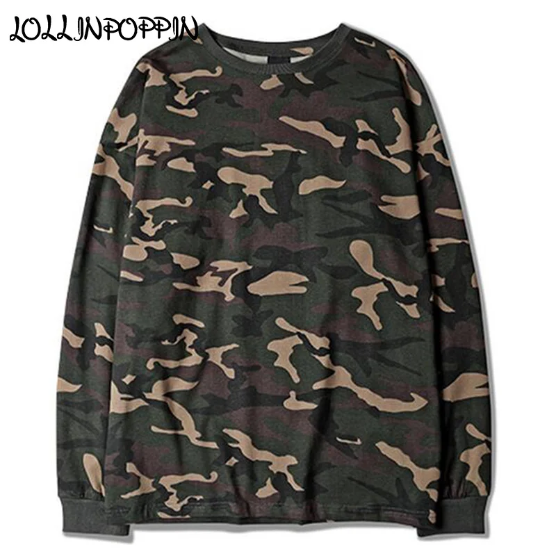 Military Men Camouflage Oversized Long Sleeve T Shirt 2018 New Fashion