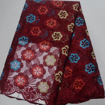 

Free shipping 5yards/lot wine color African tulle lace beautiful embroidered French net lace fabric for party dress PL20