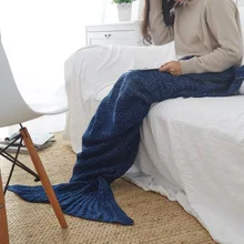 Yarn Knitted Kid Throw Bed Sleeping Bag Mermaid Tail Blanket Little Mermaid Blanket Cashmere-Like TV Sofa Blanket Couverture stylish sea wave pattern mermaid shape kid s knitted blanket and throws