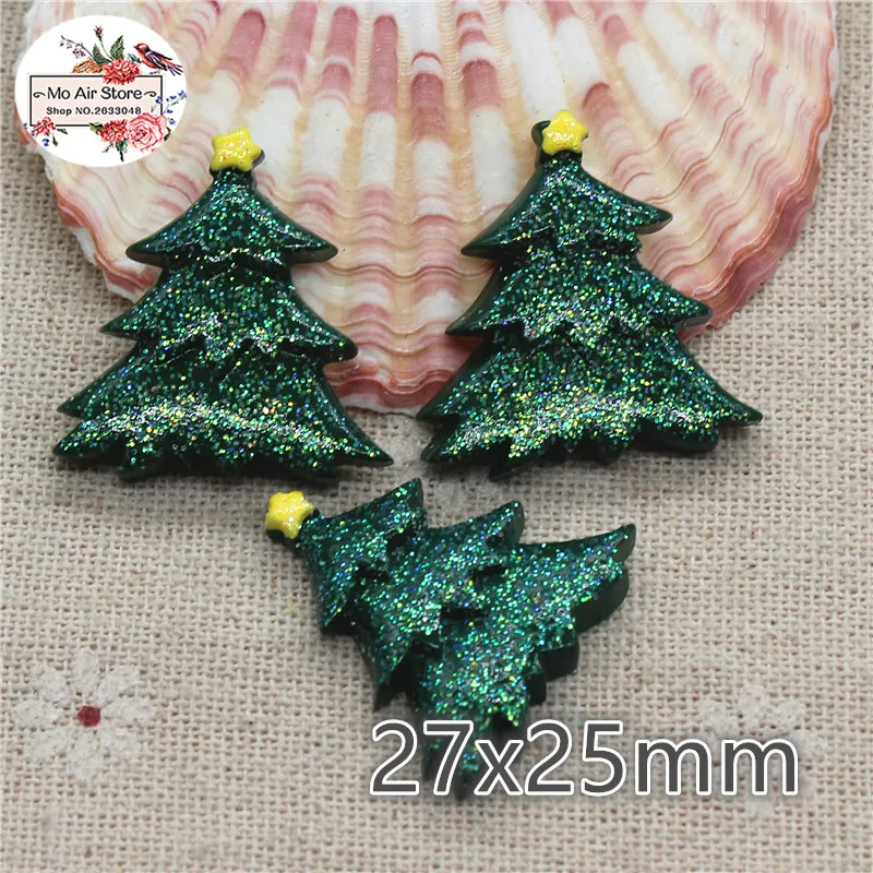 

10pcs Shiny Resin Christmas tree flat back Cabochon Art Supply Decoration Charm Craft DIY 27x25mm
