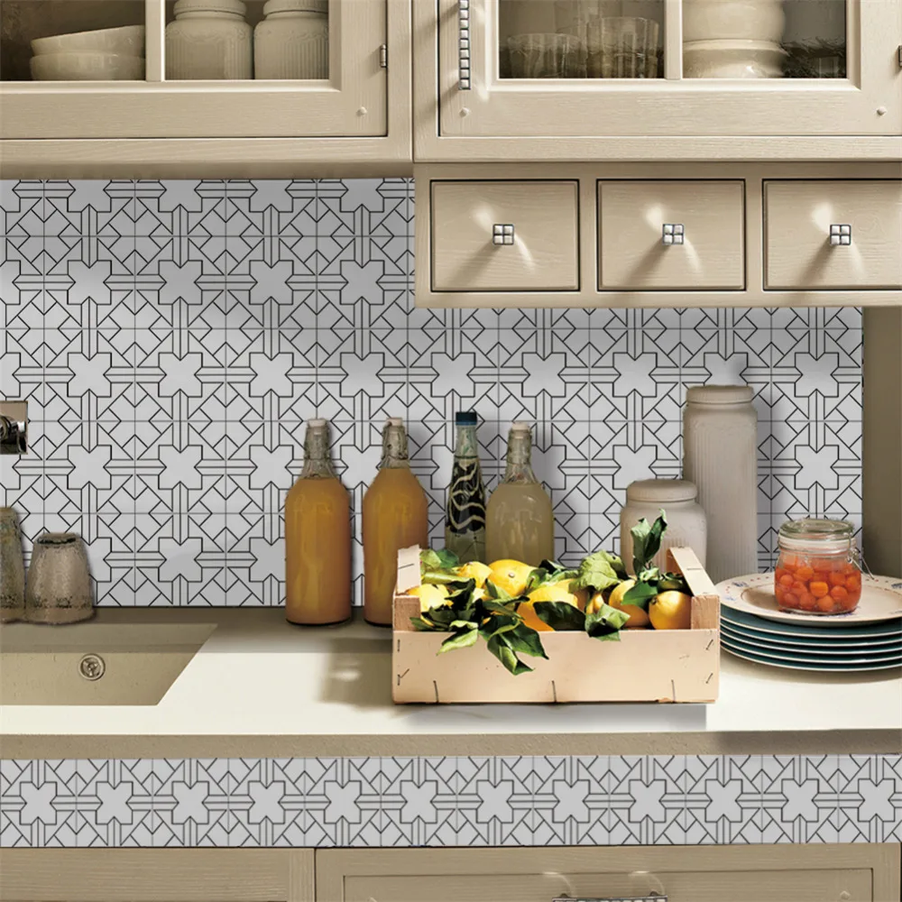 0.2x5m Geometric Tile Stickers PVC Kitchen Oilproof Waterproof