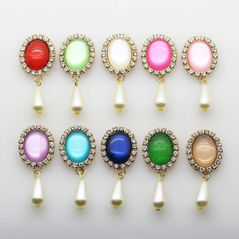 

10pcs/set 20*48mm Gold Pearls Rhinestone Buttons Tasse for Wedding Bouquet Earring Metal Brooch DIY crafts Jewelry Accessories