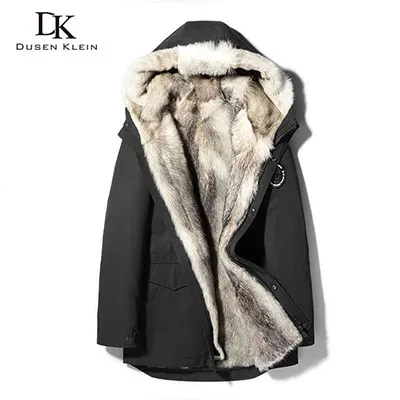 Мужское теплое зимнее пальто, Толстая куртка с подкладкой из волчьего меха, Длинная Верхняя одежда с капюшоном Parker, большие размеры, новинка, дизайнерский бренд класса люкс, W1806 - Цвет: black