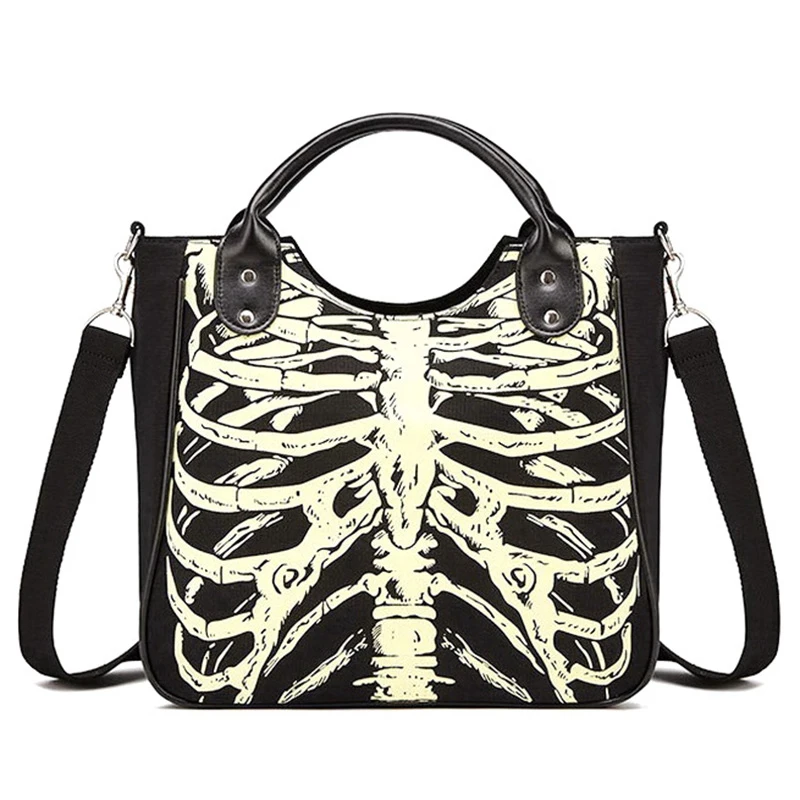 

Luminous Gothic Skeleton Bones Skulls Bags Rock Designer Female Casual Totes Women Punk Bags Fashion Handbag