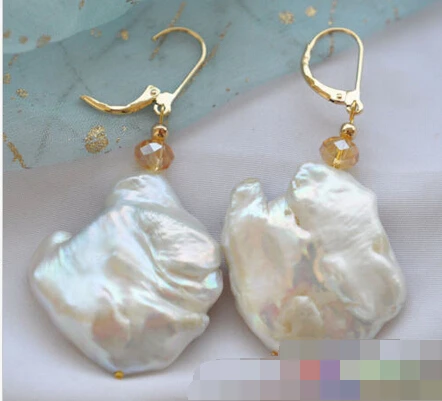 

Hot sell Noble- hot sell new - free shipping 00179 WHITE BAROQUE KESHI REBORN PEARL DANGLE EARRING