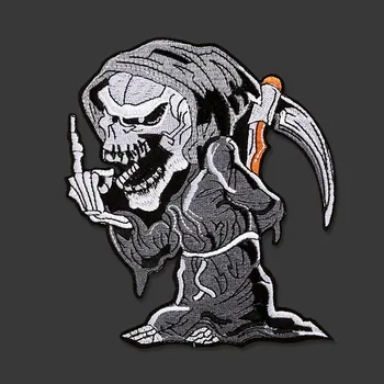 

Big Grim Reaper Skull Embroidered Patches for Clothing Iron on Clothes Punk patch DIY Badge Stickers Garment Appliques wholesale