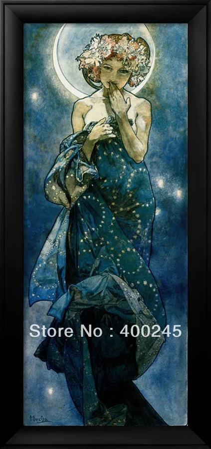 Высокое качество Alphonse Mucha картина маслом на продажу Луна декоративная женщина