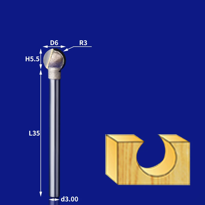 1 шт- ЧПУ твердосплавный деревообрабатывающий фрезерный станок, деревянный шар ножа таблетки, дерево корень гравировки чайный стол фрезерный - Длина режущей кромки: 3mm x 6mm