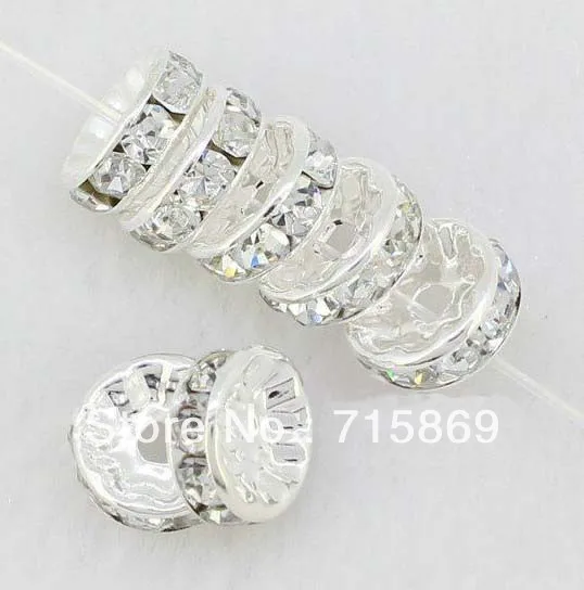 

Free Shipping 50pcs/Lot 12MM Crystal Spacer Metal Silver Plated Rondelle Rhinestone Loose Beads Make Bracelet For Jewelry Making