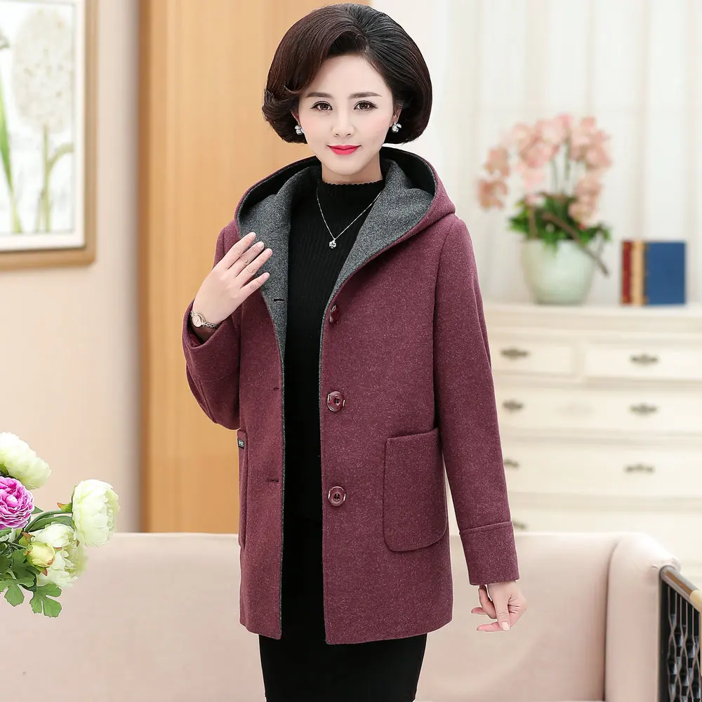 Winter Woman Tweed Hooded Coat Thicken Quilted Overcoat Female Red Green Wool Blends Pea Coats Women Warm Hood Woollen Outerwear