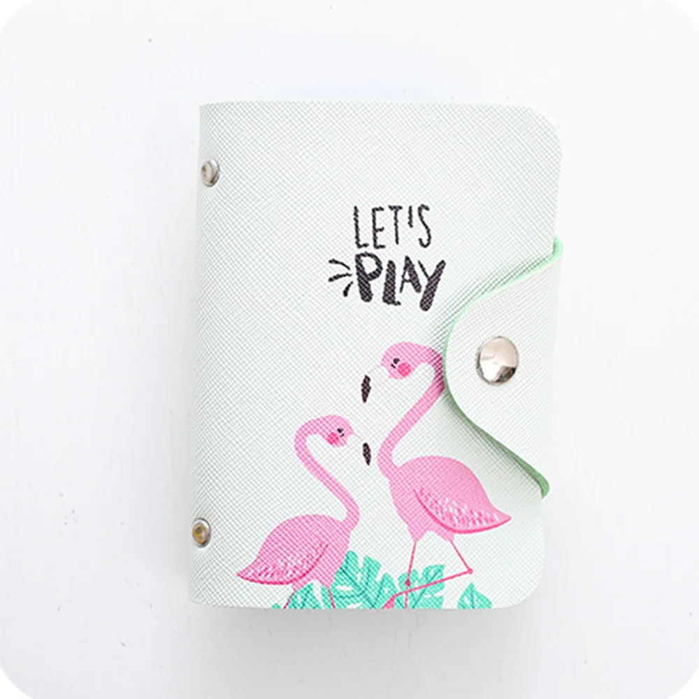 Cute Women Business Card Holder Case Book Cartoon Leather Bank Credit Card Clip Wallet Cardholder Flamingo ID Card Bag 20 Bits