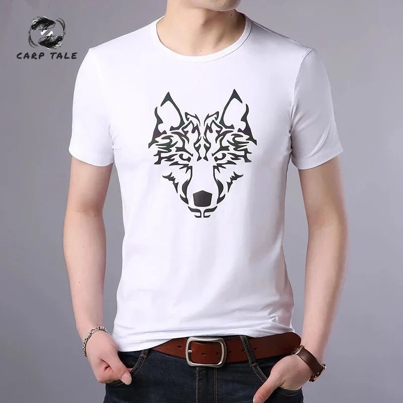 

Men's Short Sleeve T-Shirt Round Collar Teen Wolf Head Print Short Sleeve T-Shirt Tide Clothes Spring and Summer Bottoming Shirt