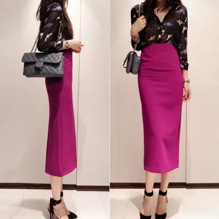 

Customize Summer Women Casual Plus Size XXS-8XL High Waist Mid-calf Long Pencil office Skirt Open Back Split Midi Skirts Saias