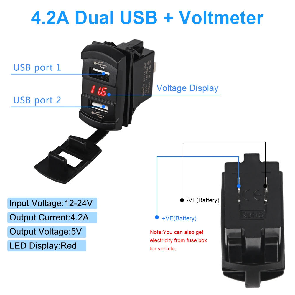 Urbanroad 12 в автомобильный мотоцикл двойной USB зарядное устройство вольтметр розетка 4.2A двойной USB автомобильный прикуриватель адаптер питания Вольтметр метр