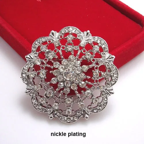 

(M0629) 50mm diameter, rhinestone metal brooch with pin,nickle or gold color ,100pcs/lot