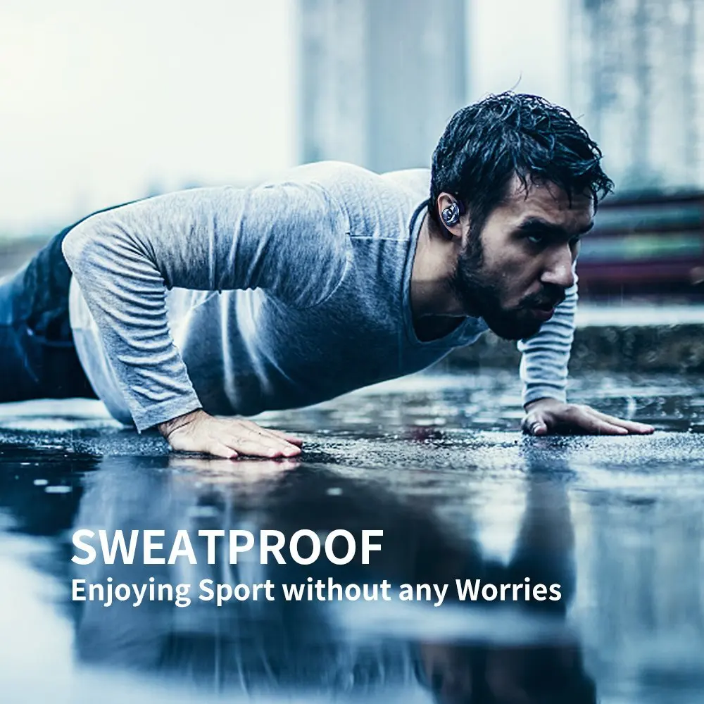 AMINY Wireless Bluetooth Headphones HD Stereo Earbuds 10 Hour Battery Noise Cancelling Headset IPX6