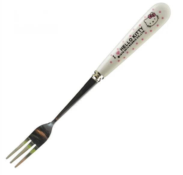 (10 Pcs/Lot) Kawaii Hello Kitty Stainless Steel+Ceramics Dinner Fruit Fork 16CM Lenghtin Forks